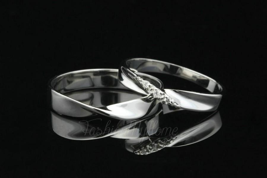 زفاف - 2pcs Couples Ring,Free Engrave,Mobius Ring,Smooth 925 Sterling Silver Platinum Ring,His And Hers Promise Ring,Wedding Rings,Matching Ring