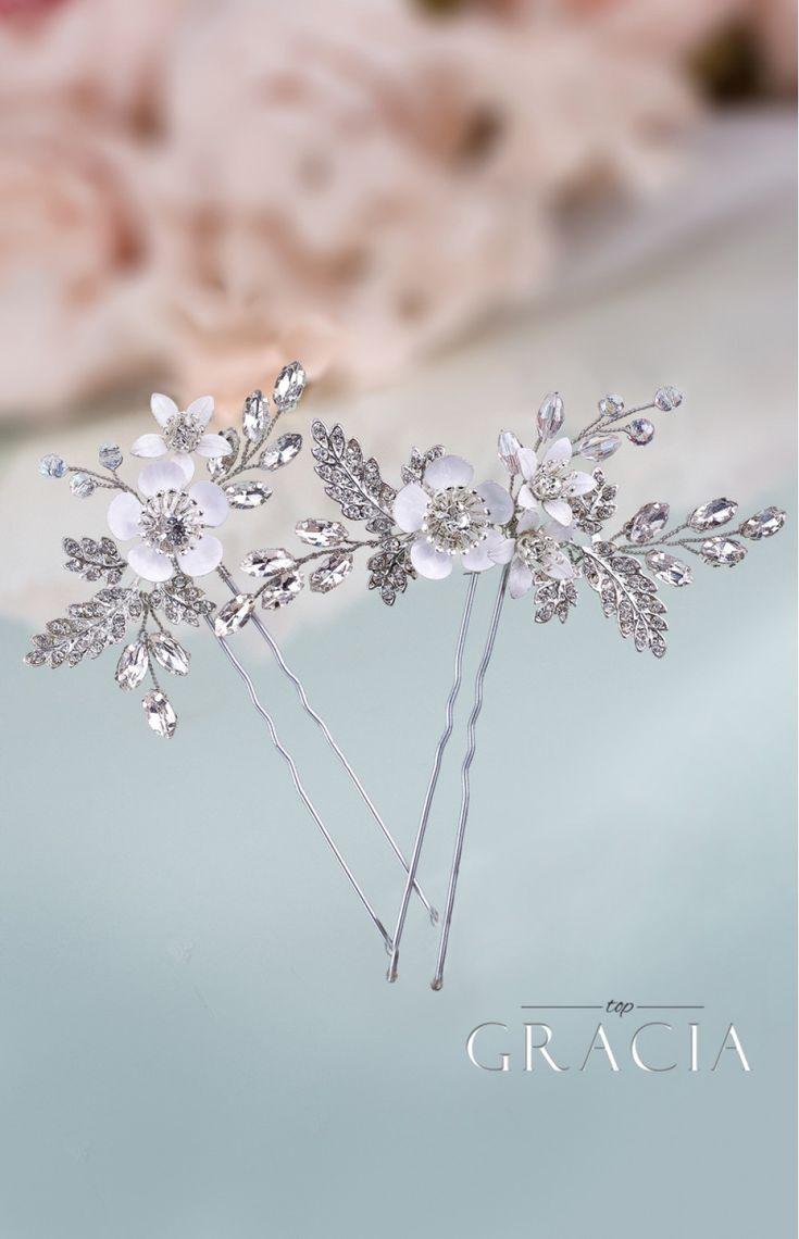 Hochzeit - CHARA Flower Crystal Bridal Hair Pins