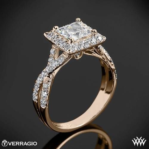 زفاف - 20k Rose Gold Verragio ENG-0379 Square Halo Diamond Engagement Ring