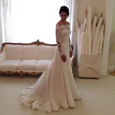 Hochzeit - New Elegant Lace Wedding Dresses White Ivory Off The Shoulder Garden Bride Gown