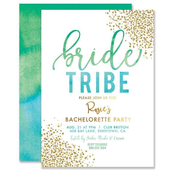Hochzeit - "Rosie" Green Blue Ombre Bride Tribe Bachelorette Invitation