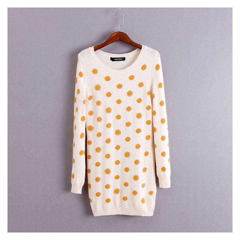 Свадьба - Oversized Solid Color Scoop Neck Long Sleeves Polka Dot Knitted Sweater Sweater - Discount Fashion in beenono