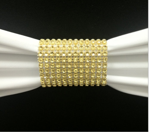 زفاف - YCC Linen - Pack of 50, Gold Rhinestone Diamond Chair Sash Slips / Gold Napkin Rings