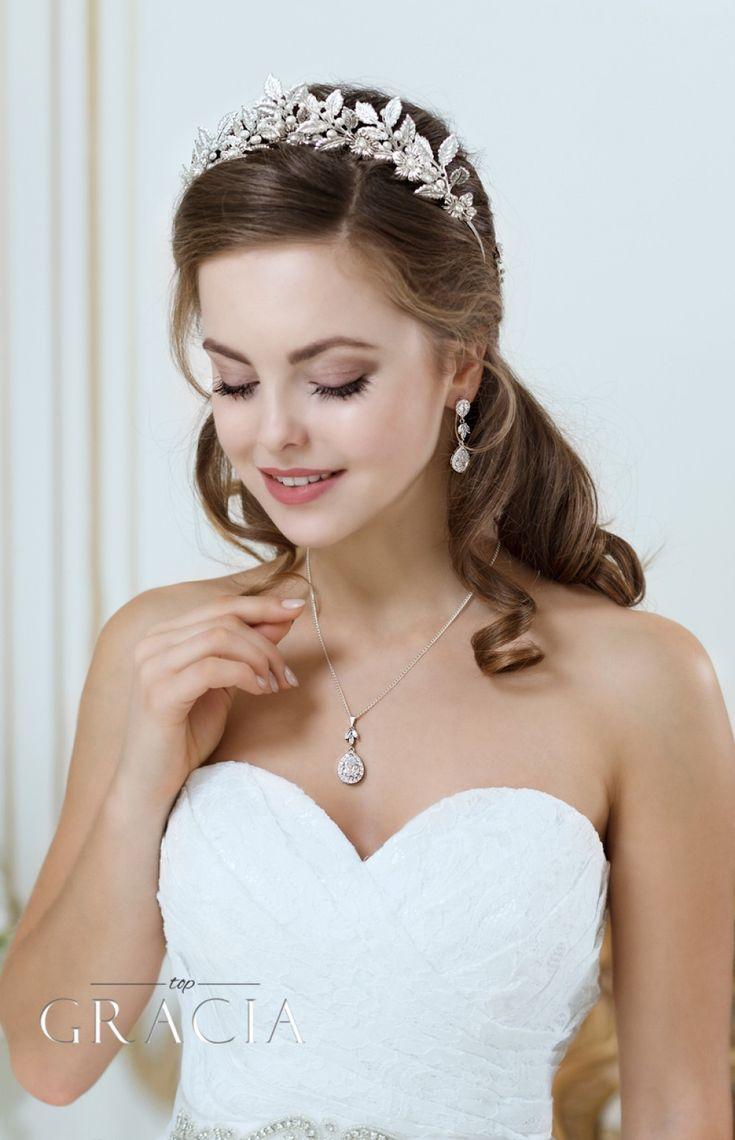 زفاف - MNEME Cubic Zirconia Silver Crystal Bridal Dangle Earrings