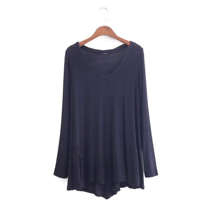 Wedding - Must-have Oversized Vogue Asymmetrical V-neck One Color 9/10 Sleeves T-shirt - Discount Fashion in beenono