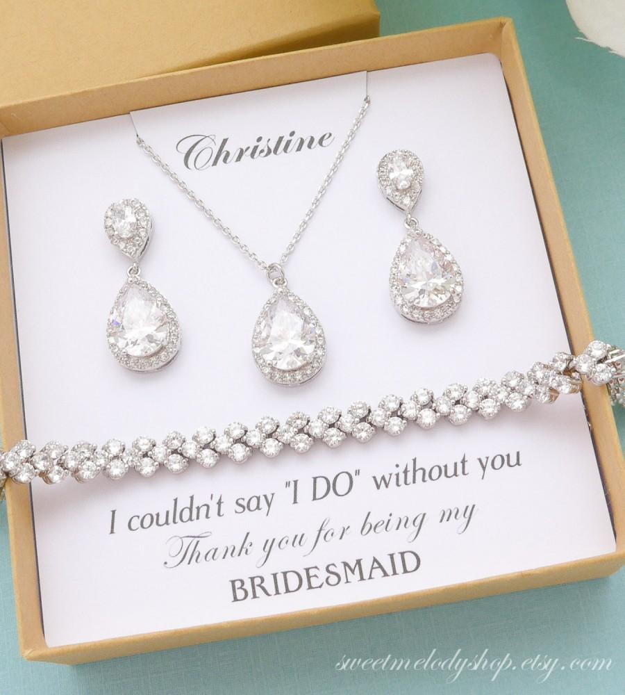 زفاف - Personalized Bridesmaid Gift, Bridesmaid Jewelry Set, Bridesmaid Earrings and Necklace Bracelet, Mother of Bride Jewelry, Bridal Party Gift