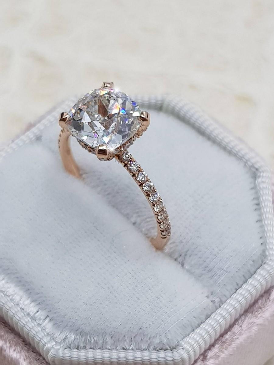 Свадьба - Diamond Engagement Ring, 2.70 Carat Cushion Diamond, Unique Diamond Ring,Old Cushion Cut, Engagement Ring,Big Diamond Ring,Free Shipping