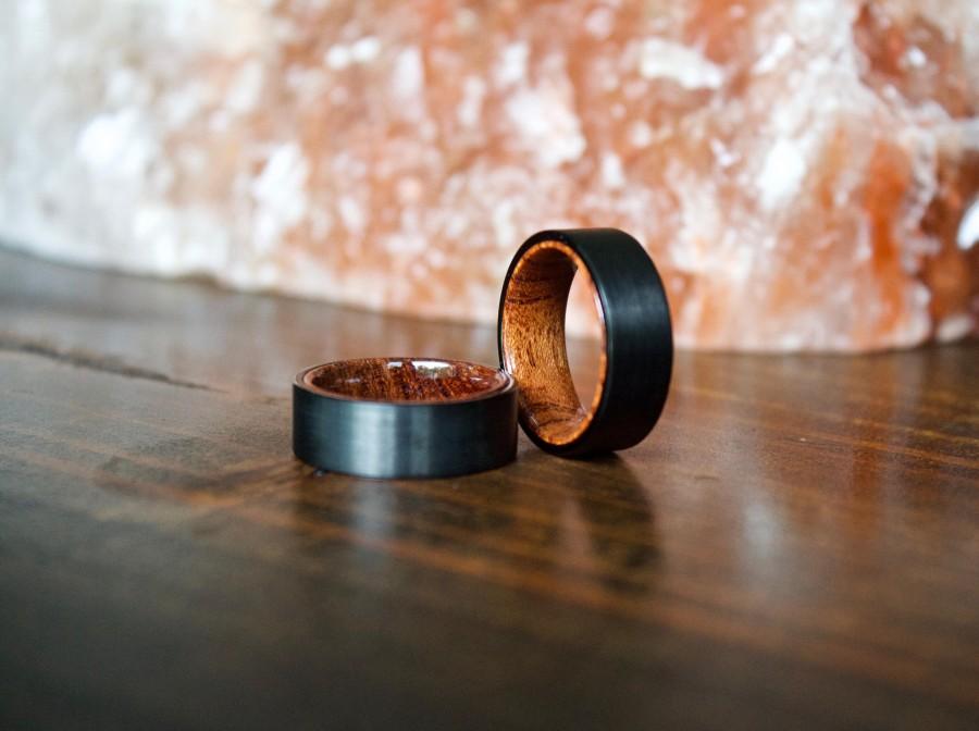 Hochzeit - Wood Ring, Black Tungsten Carbide Ring, Mens Wood Ring, wooden ring, Wood, wooden rings, wedding band, Wood rings for men, Wood Inlay ring