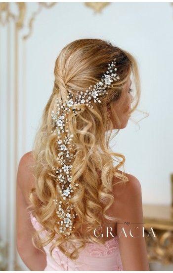 Hochzeit - IOLANTA Long Pearl Flower Bridal Hair Vine With Crystals