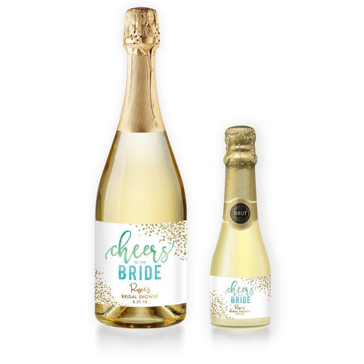 Wedding - "Rosie" Green Blue Ombre Bridal Shower Champagne Labels