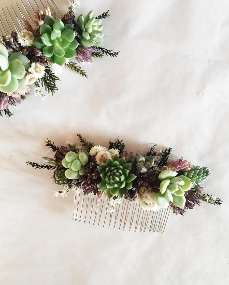 زفاف - Succulent Hair Comb // Purple & Green