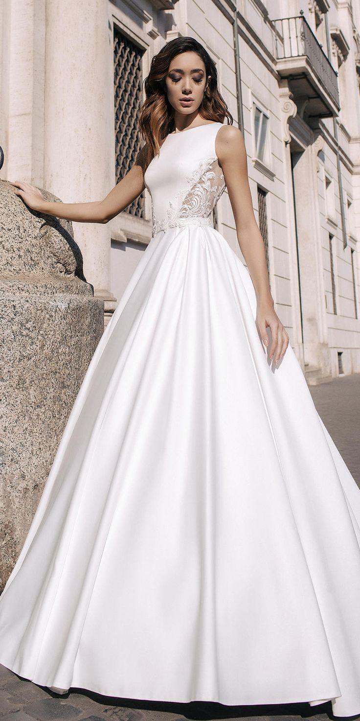 زفاف - Backless A Line Satin Wedding Dress Stunning Ball Gown With Lace Top HEIDI