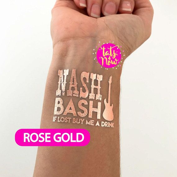 Mariage - Rose Gold Bachelorette Country Bride Tattoos, Rose Gold Country Themed Party Favor Tattoos, Rose Gold Nash Bash Party Tattoos, Nashville