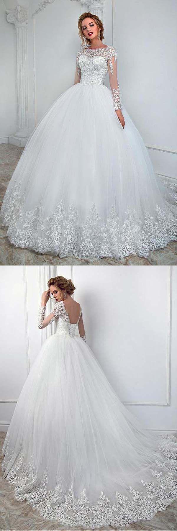 Hochzeit - Elegant Bateau Neckline Ball Gown Wedding Dress With Lace Appliques WD193