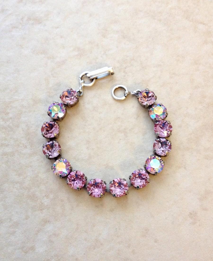 زفاف - Swarovski lilac rhinestone bracelet, light purple, Bridal jewelry, bridesmaid bracelet, old Hollywood bridesmaid gift, mauve tennis bracelet