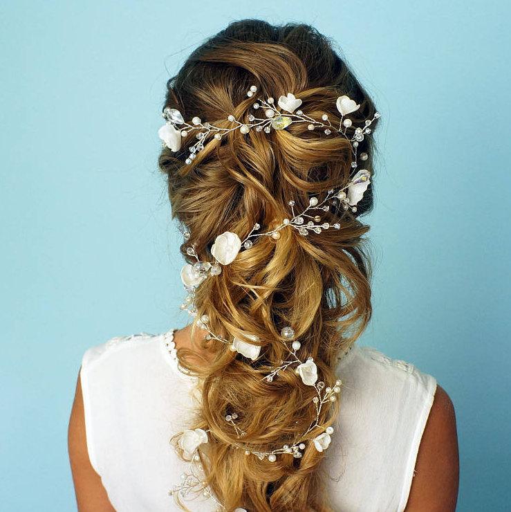 Wedding - Flower Bridal Hair vine, Bridal Hair Vine, Crystals Bridal Wedding, Hair vine wedding, Bridal Hair vine, Pearl Hair vine, Bridal hair piece