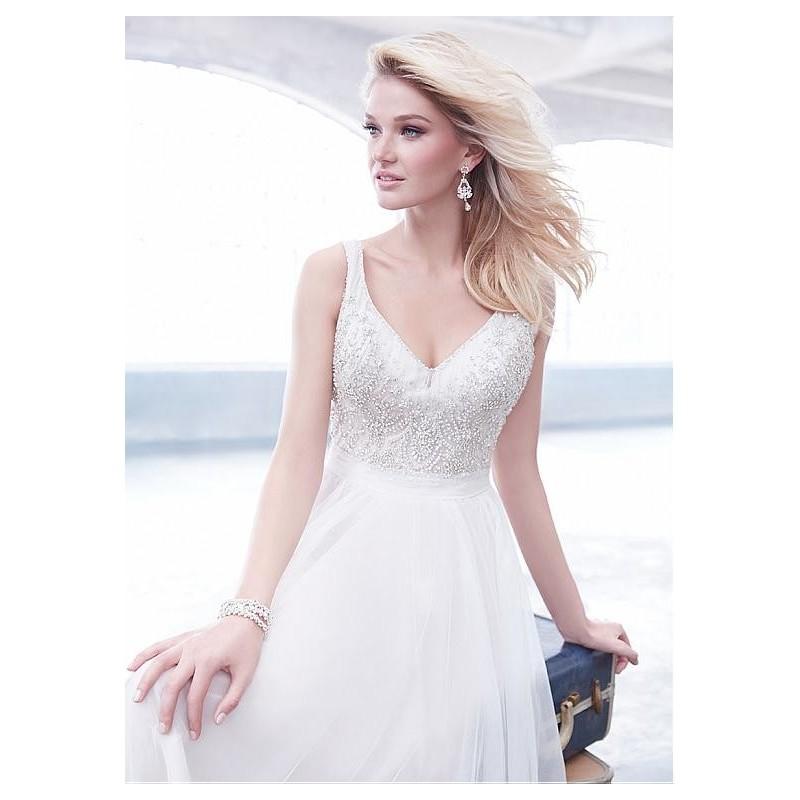 Mariage - Brilliant Tulle V-neck Neckline A-line Wedding Dresses with Beadings - overpinks.com