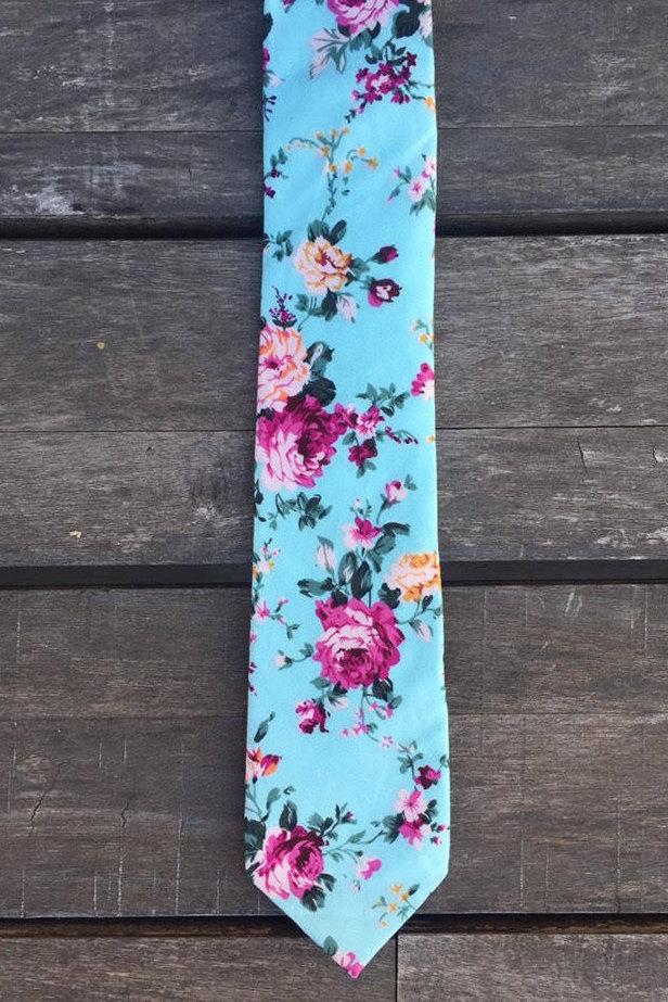 Mariage - Blue Floral skinny tie