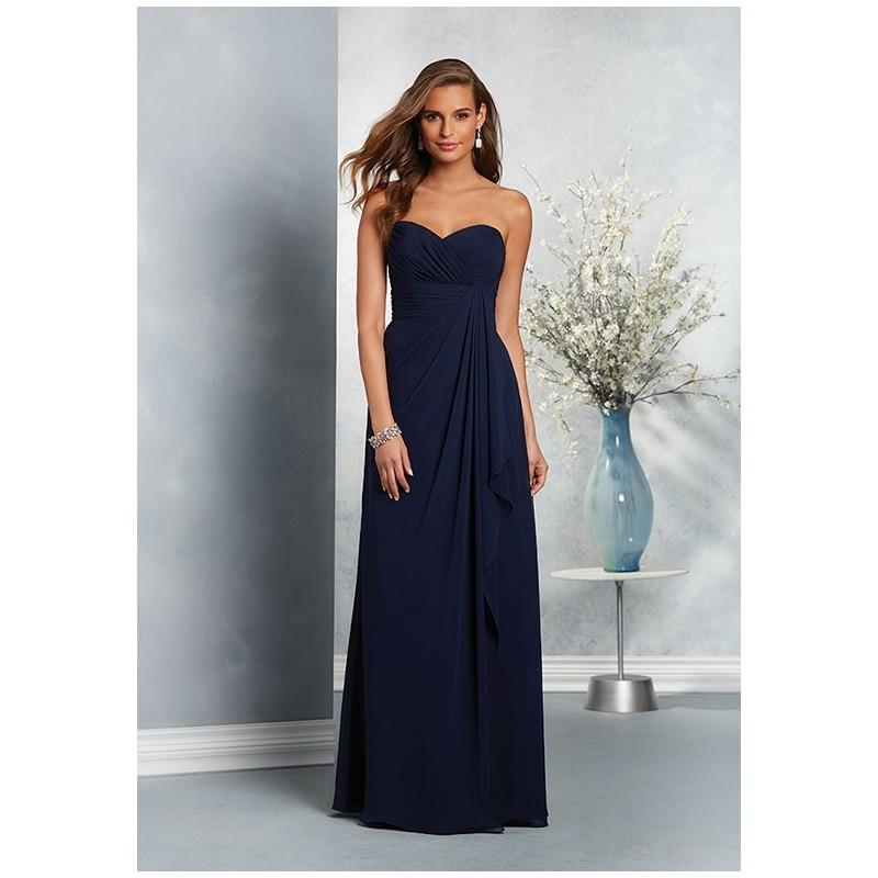 Wedding - Alfred Angelo Signature Bridesmaids Collection 7411L - A-Line Blue Strapless Chiffon Floor Natural - Formal Bridesmaid Dresses 2018