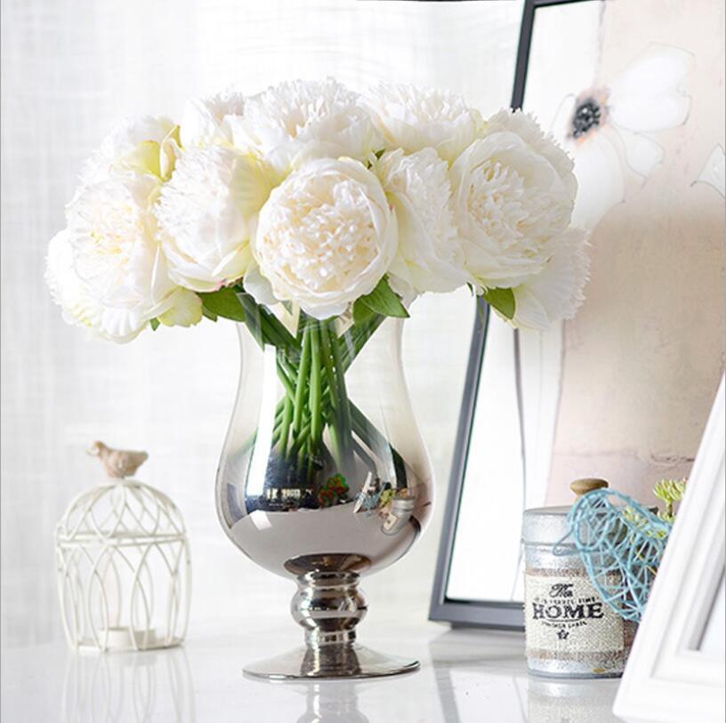 Mariage - VANRINA Silk Peony Bouquet Quality Wedding Flowers 5 Heads Artificial Peonies Bouquet For Bridal Bridesmaids DIY Flowers Centerpieces
