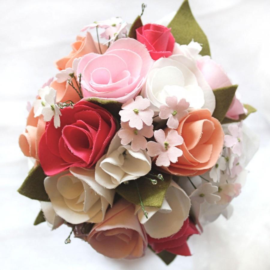 زفاف - Anniversary Gift Cotton Bouquet, Pastel Wedding Bouquet with Rose and Tulip Fabric Flowers, Alternative Wedding Bridal Bouquet Made to Order