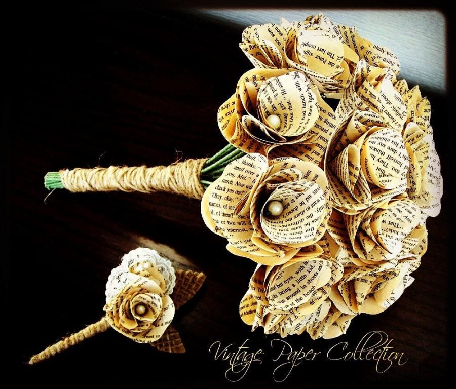 Wedding - Book Page Bouquet, Book Page Boutonniere, Book Bouquet, Book Flowers, Paper Roses, 18 Paper Roses, Storybook Wedding (Item: TPG72)