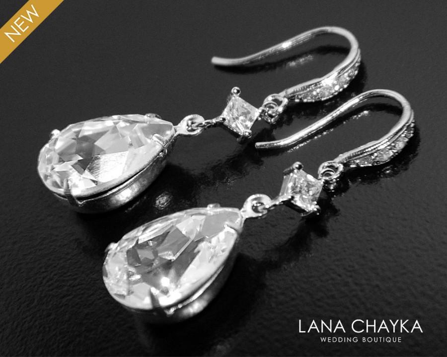 زفاف - Crystal Bridal Earrings, Swarovski Rhinestone Silver Earrings, Clear Crystal Teardrop Chandelier Earrings Wedding Bridesmaid Crystal Jewelry - $26.50 USD
