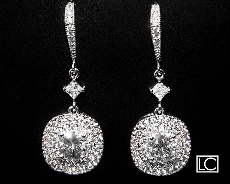 Wedding - Cubic Zirconia Bridal Earrings, Chandelier Silver CZ Wedding Earrings, Clear Cubic Zirconia Dangle Earrings Statement Cubic Zirconia Jewelry - $31.50 USD