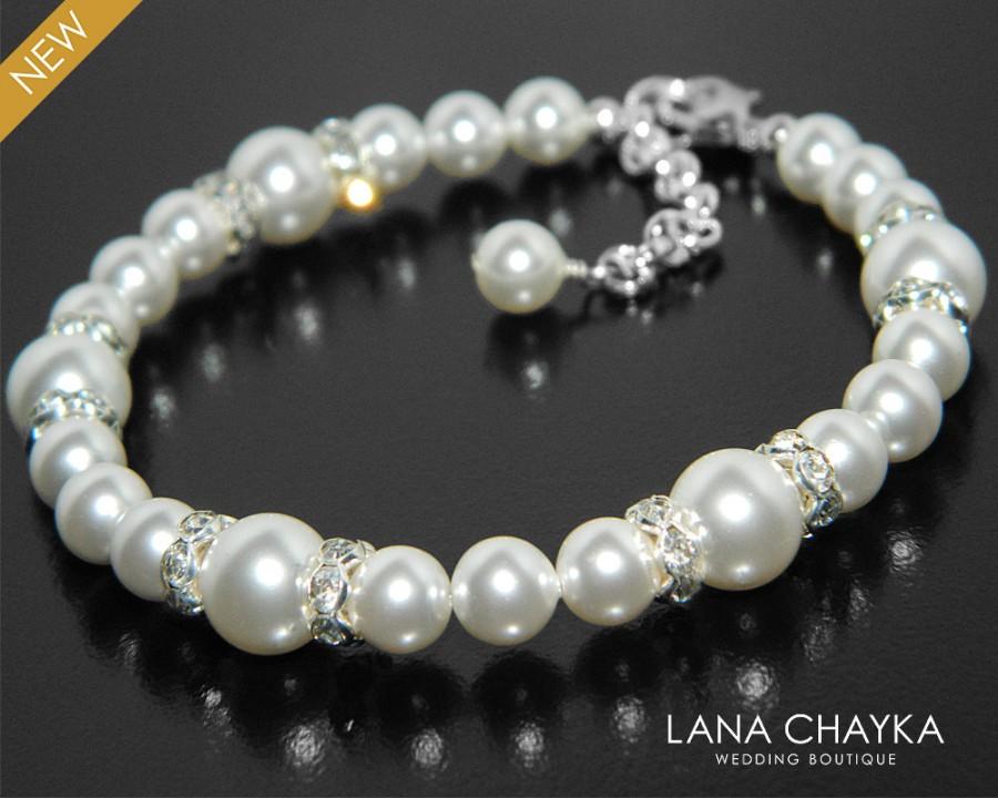 Hochzeit - Pearl Bridal Bracelet, Swarovski White Pearl Silver Bracelet, Wedding Pearl Bracelet, One Strand Pearl Bracelet, Bridesmaid Jewelry - $24.90 USD