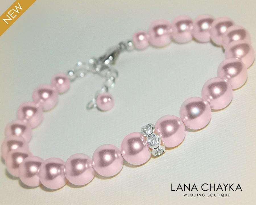 Mariage - Pink Pearl Wedding Bracelet Swarovski Rosaline Blush Pink Pearl Bracelet Bridesmaid Light Pink Pearl Bracelet Pink Pearls Silver Bracelets - $24.50 USD