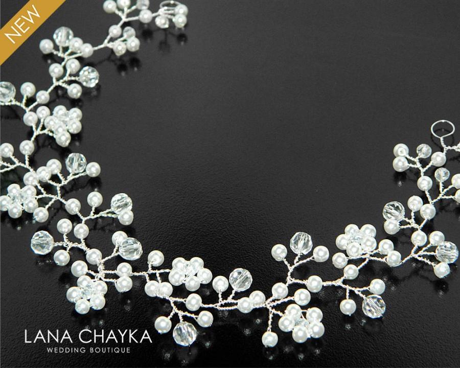 Wedding - Pearl Crystal Bridal Hair Vine, Wedding Hair Piece, Bridal Floral Hair Jewelry, Bridal Crystal Pearl Headpiece, Wedding Pearl Crystal Wreath - $19.90 USD