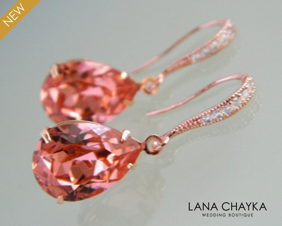 Hochzeit - Rose Gold Rose Peach Crystal Earrings, Swarovski Rose Peach Teardrop Earrings Coral Rhinestone Wedding Earring Bridesmaid Gift Prom Earrings - $24.90 USD