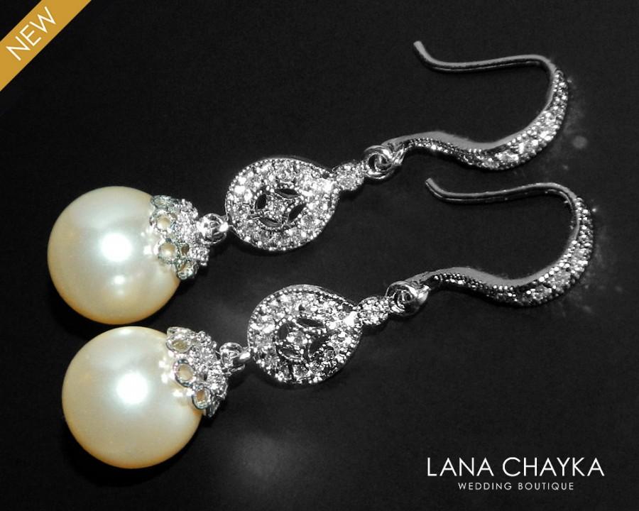 Свадьба - Bridal Chandelier Pearl Earrings Swarovski 10mm Pearl Earrings Ivory Pearl Bridal Earrings Wedding Pearl Earrings Bridal CZ Pearl Earrings - $35.00 USD