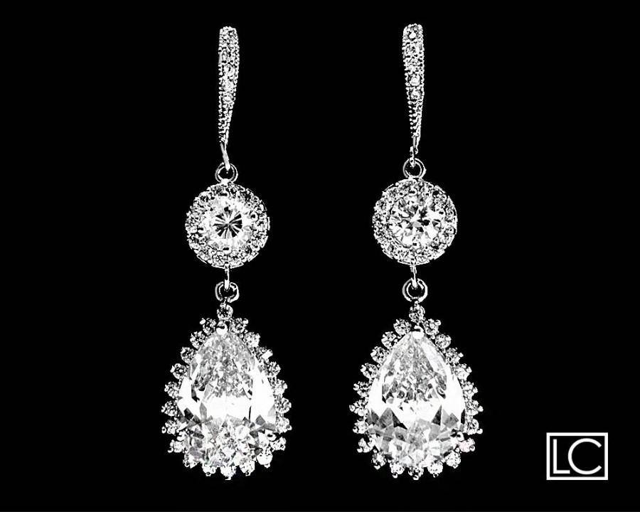 Wedding - Cubic Zirconia Bridal Earrings Crystal Chandelier Wedding Earrings CZ Dangle Earrings Bridal Jewelry Vintage Style Earrings Prom CZ Earrings - $41.90 USD