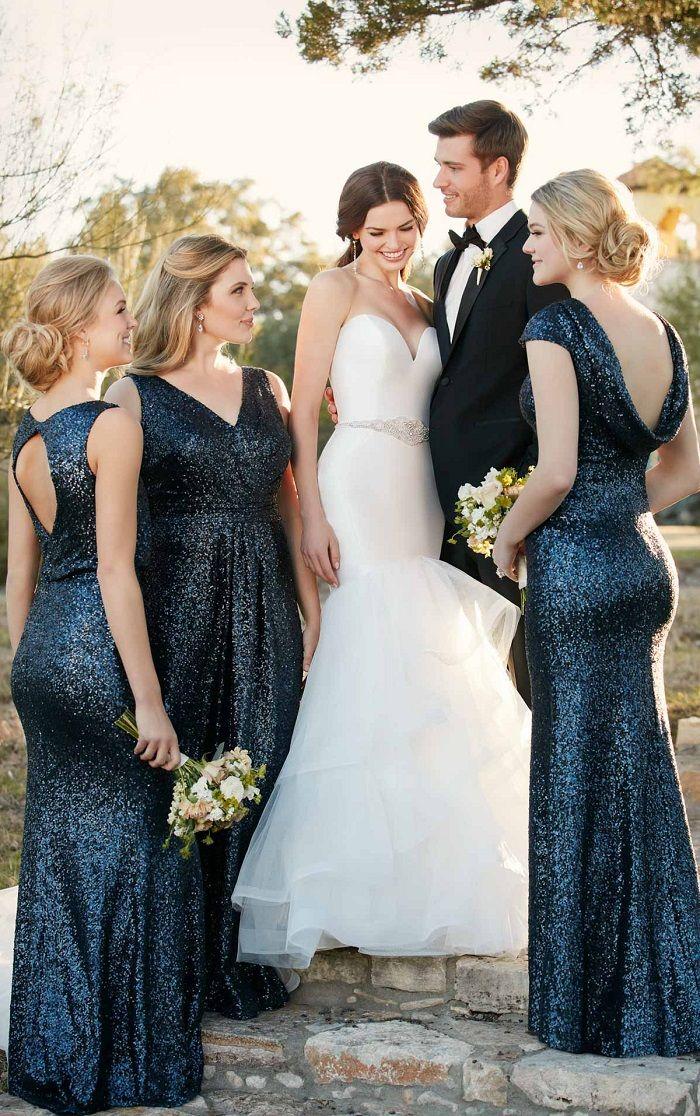 Hochzeit - Fall Farm Style Wedding With Long Sparkly Midnight Blue Bridesmaid Dresses