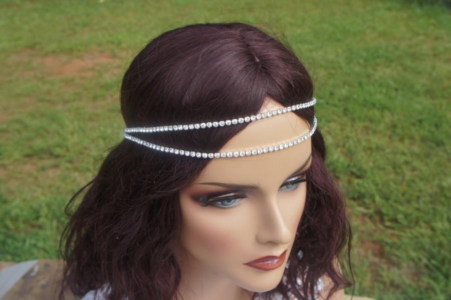 Mariage - Double Rhinestone Headband, Bohemian Bride, Halo, Bridal Crystal Headband, Bridal Headband, Bridesmaides Piece, Bridal Chain Headband