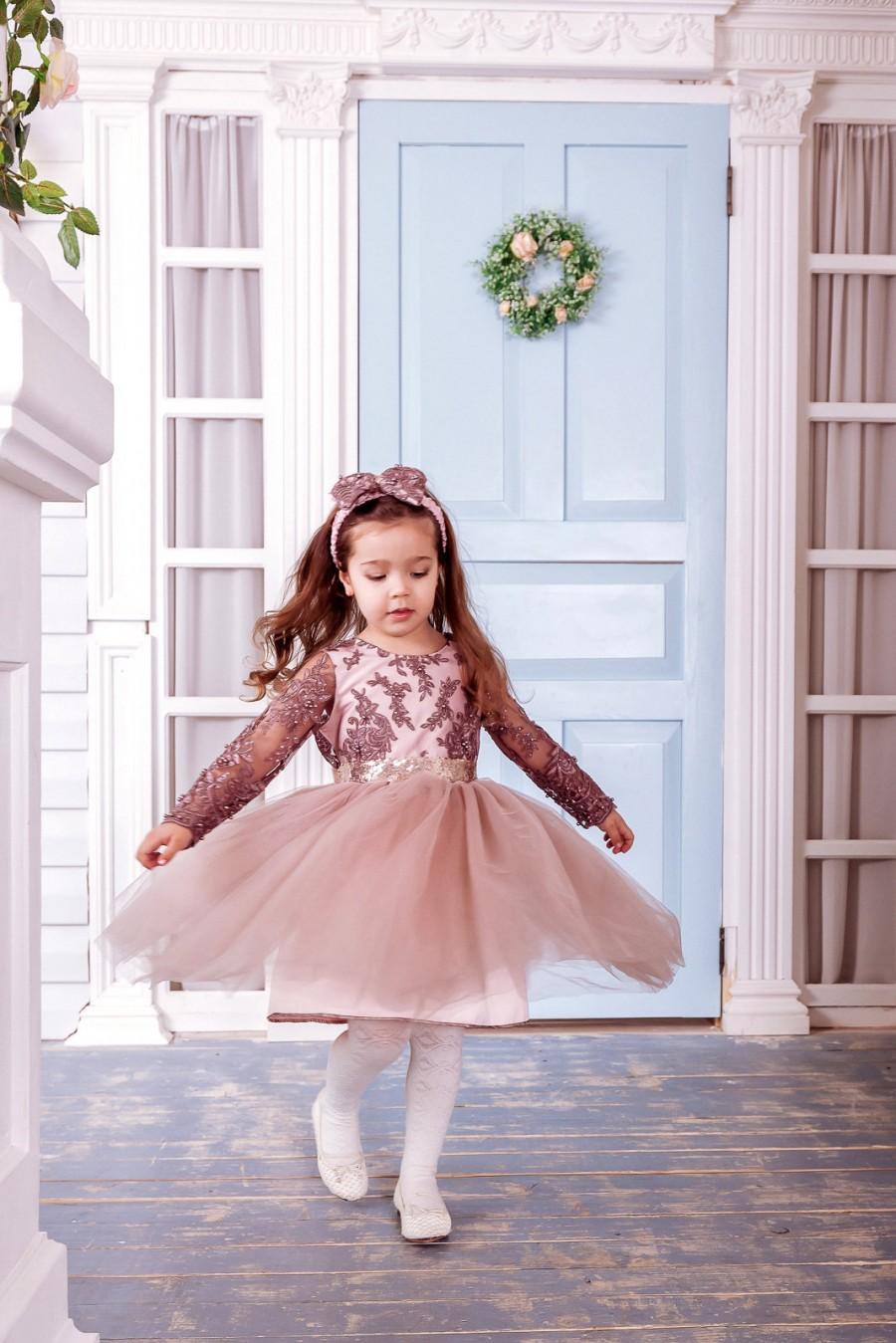 blush and burgundy flower girl dress