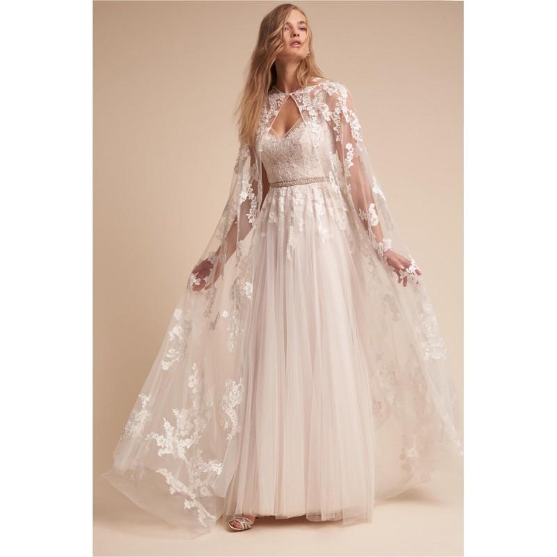 زفاف - BHLDN 2017 Reagan Gown & Anastasia Cape Sweet Ivory Lace Chapel Train Embroidery Ball Gown Sleeveless V-Neck Dress For Bride - Bonny Evening Dresses Online 