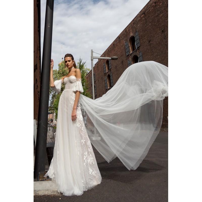 Wedding - Solo Merav 2018 Cloe Chapel Train White Sweet Sweetheart Aline Flare Sleeves Embroidery Lace Open Back Bridal Dress - Branded Bridal Gowns