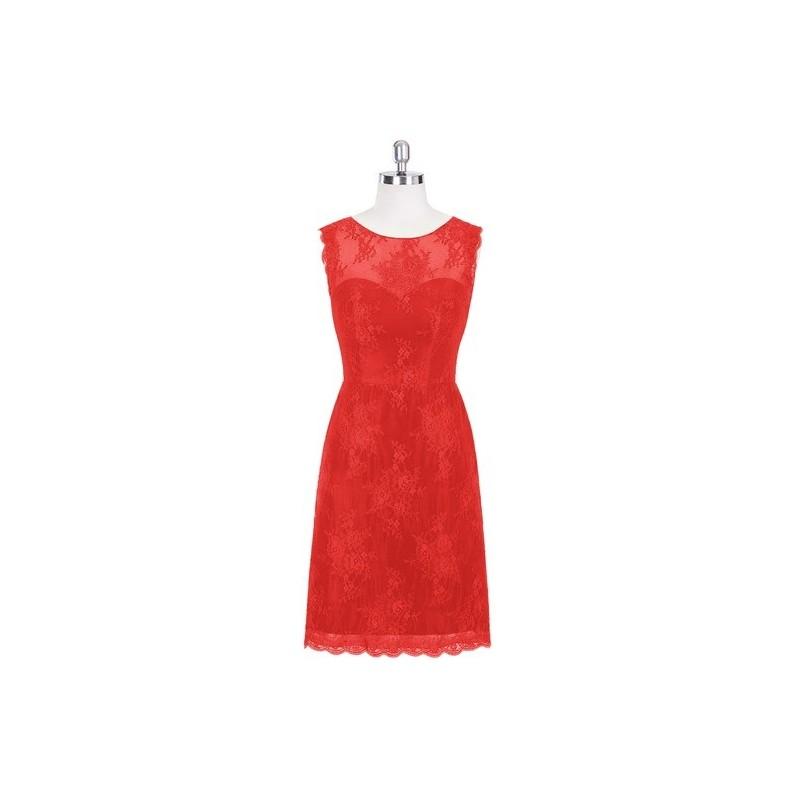 Hochzeit - Red Azazie Zaria - Knee Length Lace Illusion Scoop Dress - Charming Bridesmaids Store