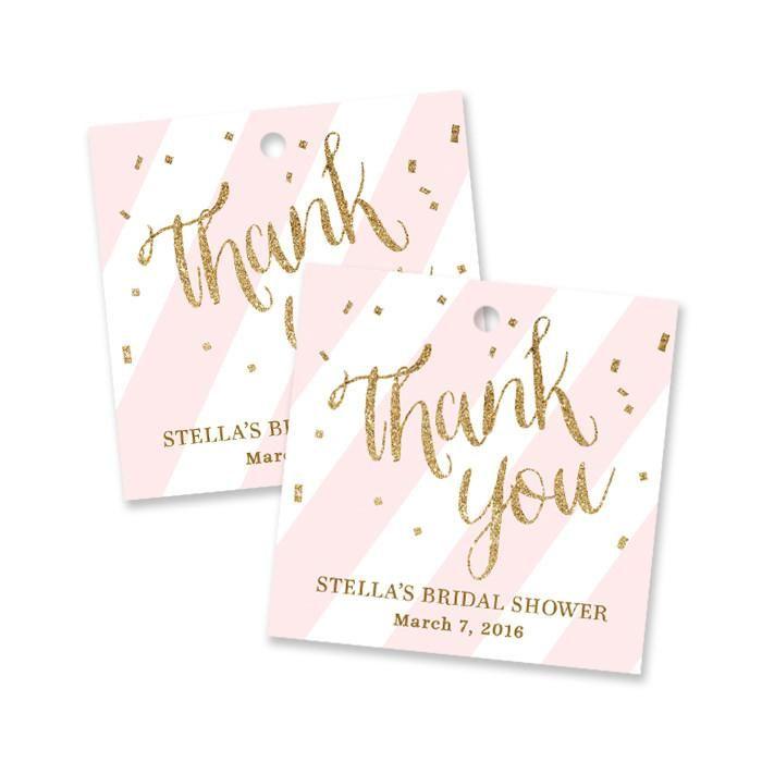 زفاف - "Stella" Blush   Gold Glitter Bridal Shower Favor Tags
