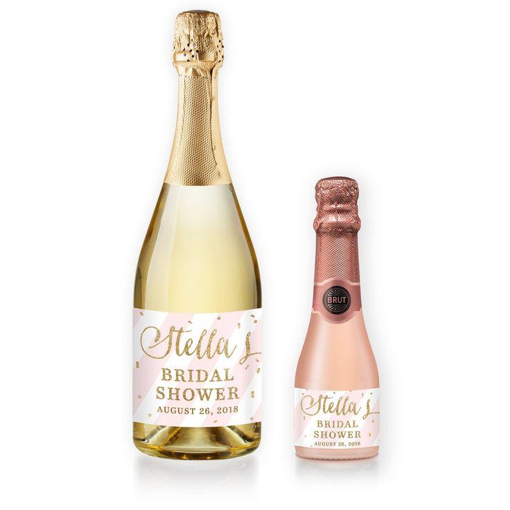 Hochzeit - "Stella" Pink Stripe   Gold Bridal Shower Champagne Labels