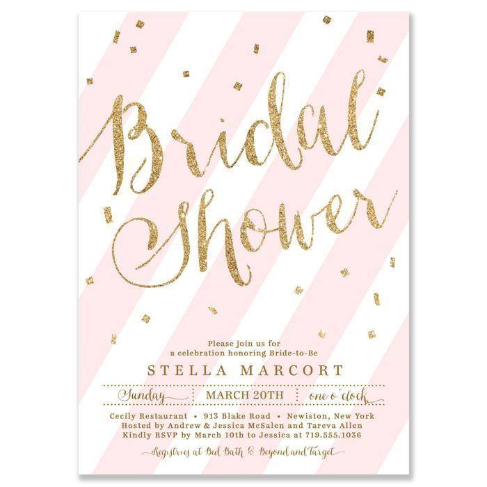 زفاف - "Stella" Blush   Gold Glitter Bridal Shower Invitation