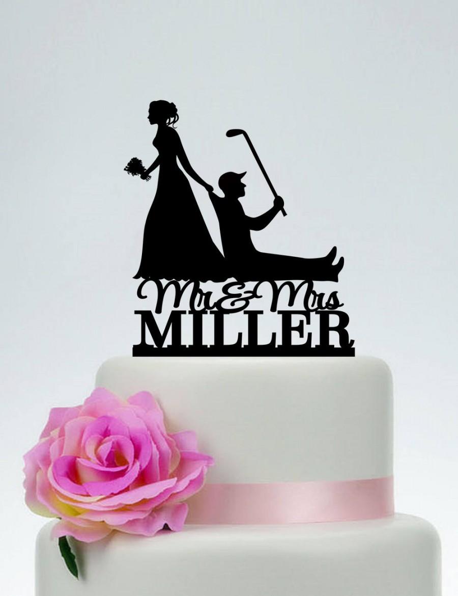 Hochzeit - Golf Cake Topper, Bride Pulling Groom, Bride Dragging Groom, Funny Wedding Cake Topper,Mr and Mrs Cake Topper, Golf Wedding C194