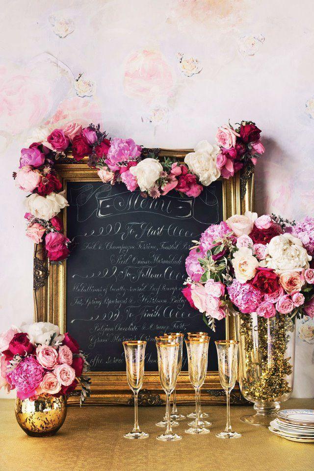 زفاف - Indulge Daily 11.11.14 Pretty Floral Framed Wedding Menu Signage (Design Indulgences)