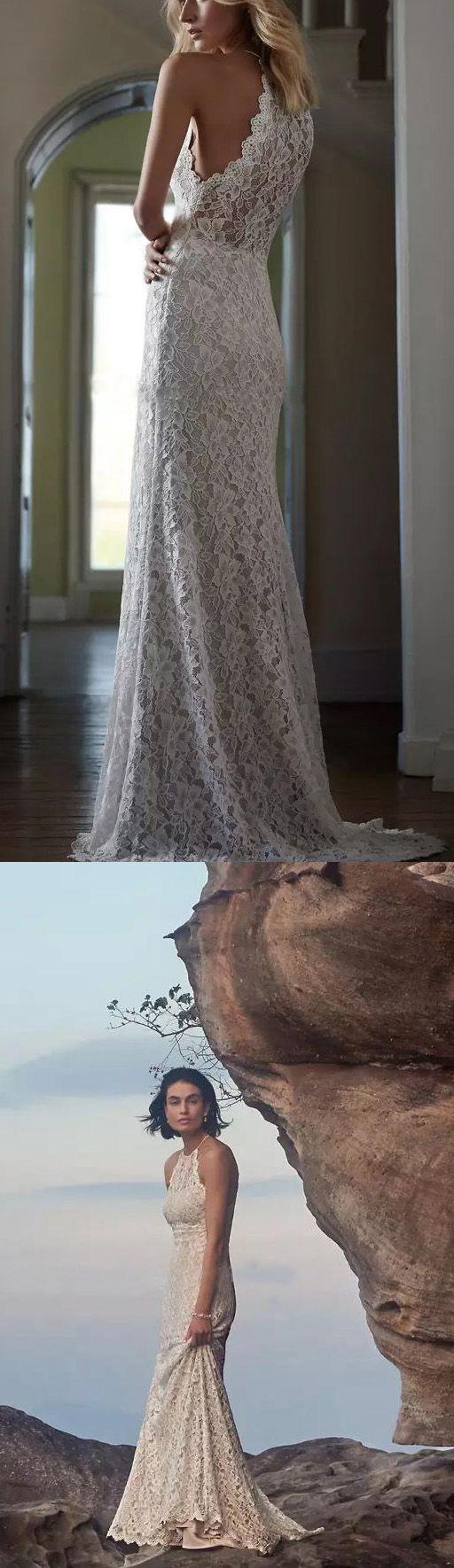 زفاف - White Wedding Dresses, Long Wedding Dresses, Long White Wedding Dresses With Lace Sweep Train Halter Sale Online WF02G48-823