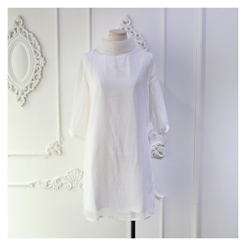 زفاف - Casual Oversized Scoop Neck 1/2 Sleeves Chiffon Buttons Summer Dress - Discount Fashion in beenono