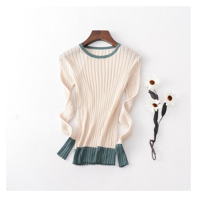 زفاف - Solid Color Slimming Trendy Fall 9/10 Sleeves Knitted Sweater Essential - Discount Fashion in beenono