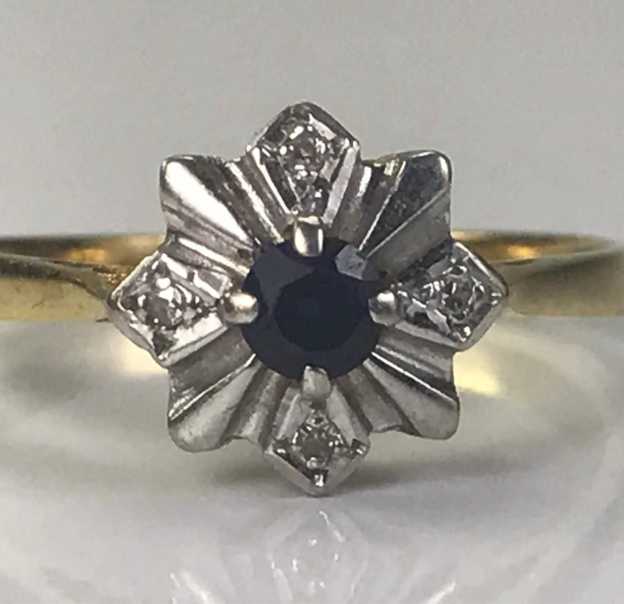 زفاف - Vintage Sapphire Promise Ring. Sapphire Diamond Engagement Ring. 18K Gold. Unique Engagement Ring. September Birthstone. 5th Anniversary.