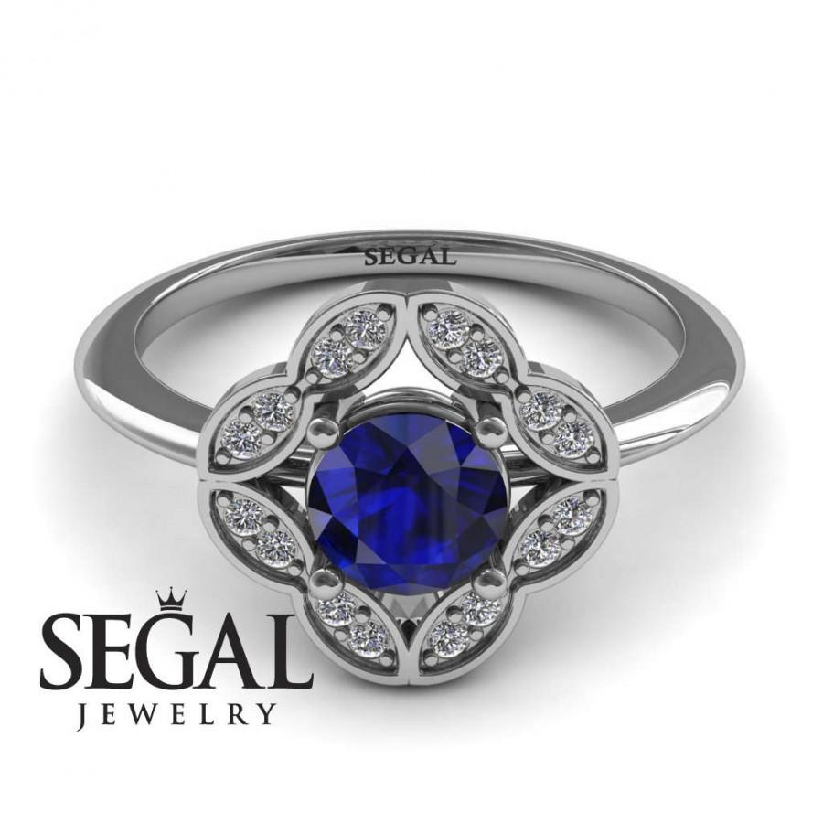 Свадьба - Victorian Engagement Ring Blue Sapphire Engagement Ring White Gold Vintage Antique Blue Sapphire Victorian Engagement Ring - Lucy